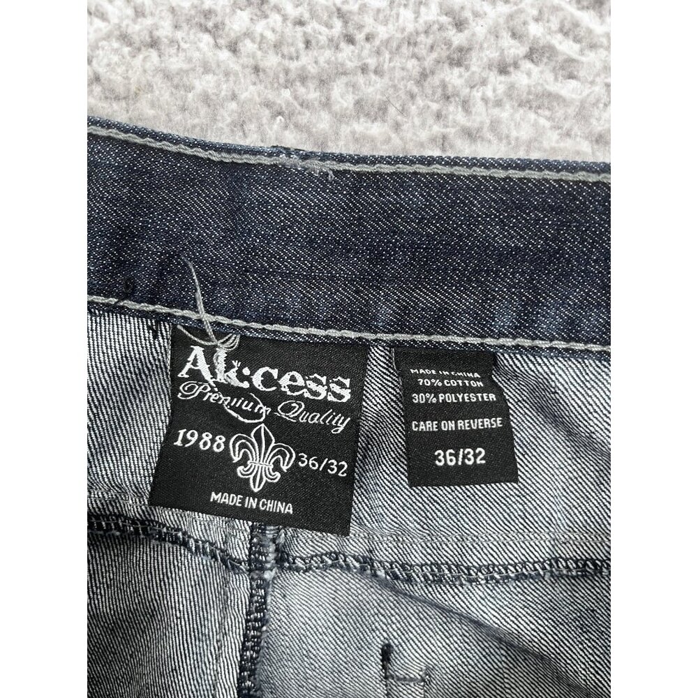 Men's Ak:Cess Akcess Dark Wash Baggy Y2K Embellished Denim Jeans Size 36x32 - Picture 12 of 16
